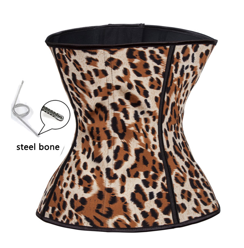 F3208 Womens Leopard Print Under Bustier Latex Steel Boned Waist Trainer Corset